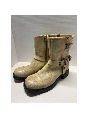 Steve Madden Brixton Cream Cracked Leather Moto Harness Boots Women 9.5